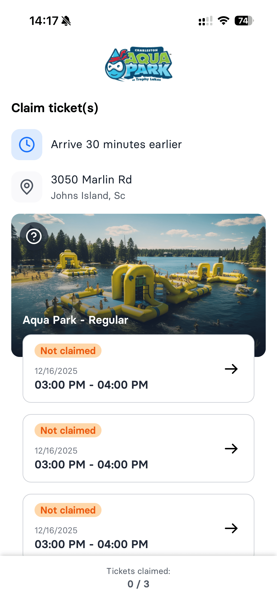 Ticket claiming and waiver signing - step 1