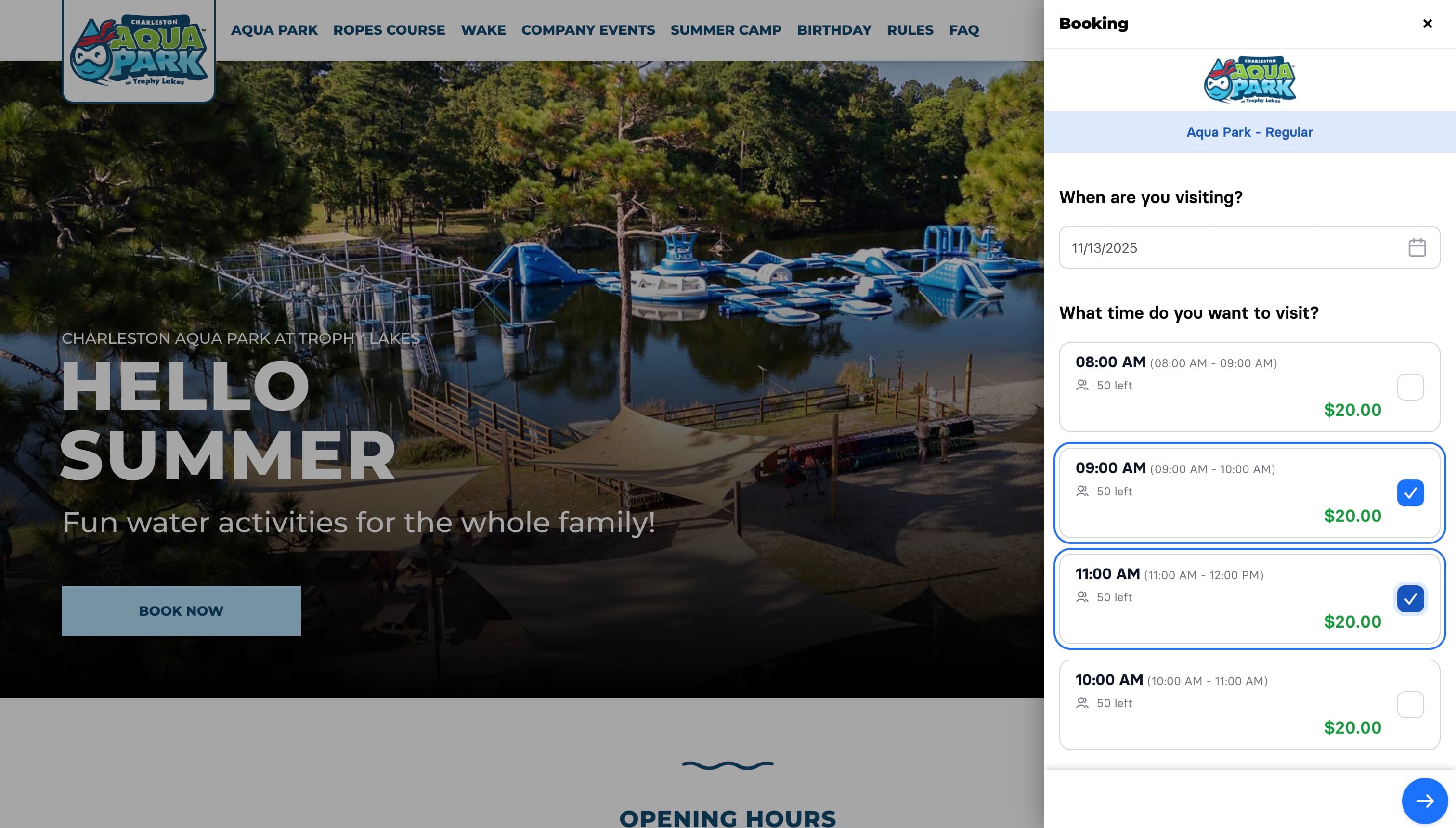 Widget time slot selection