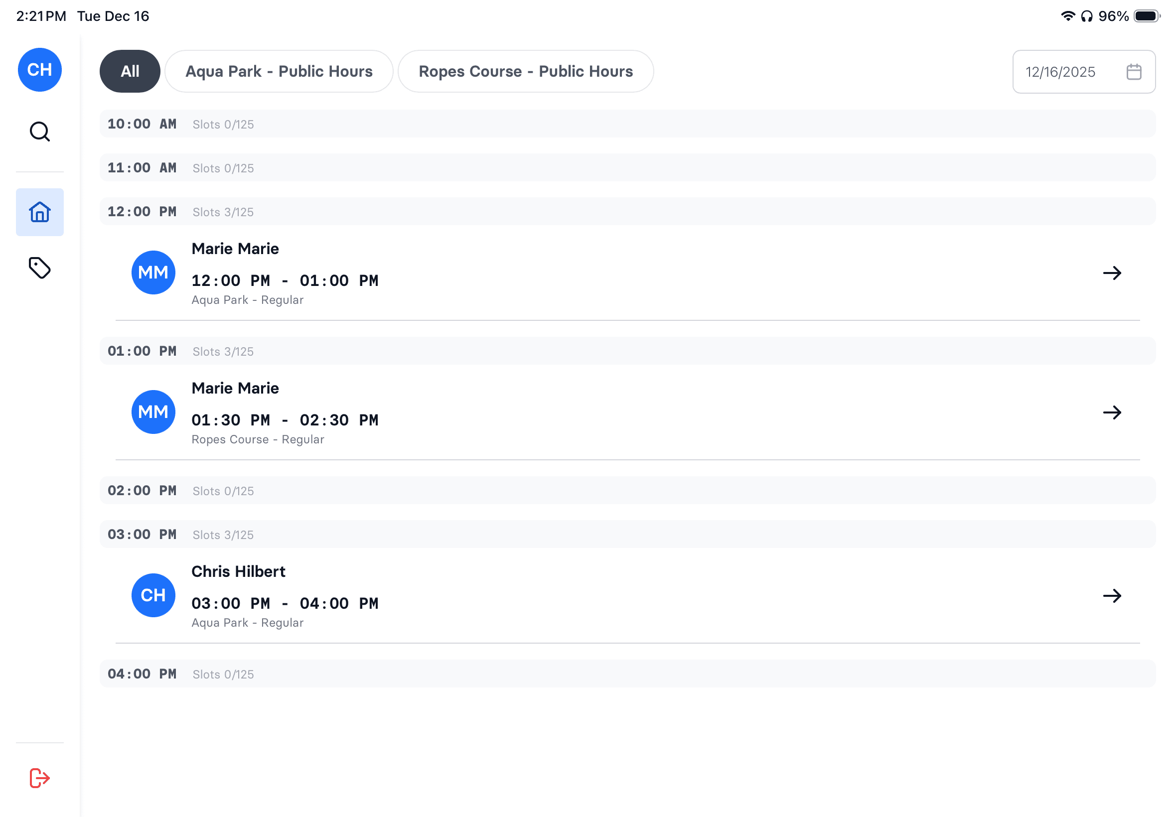 iPad POS check-in - step 1