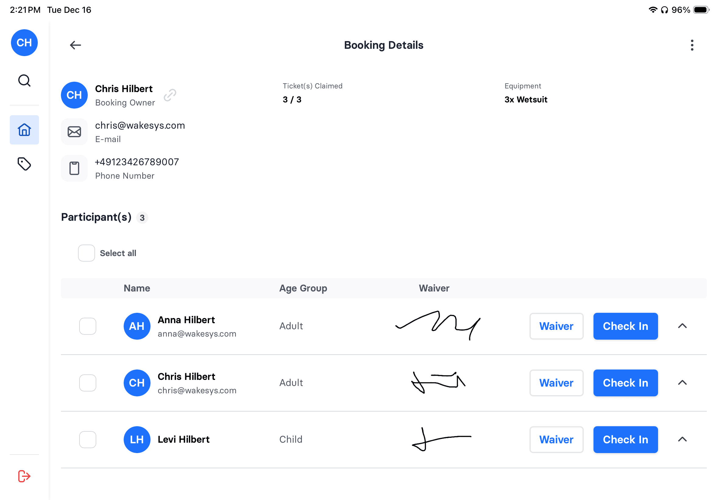 iPad POS check-in - step 2