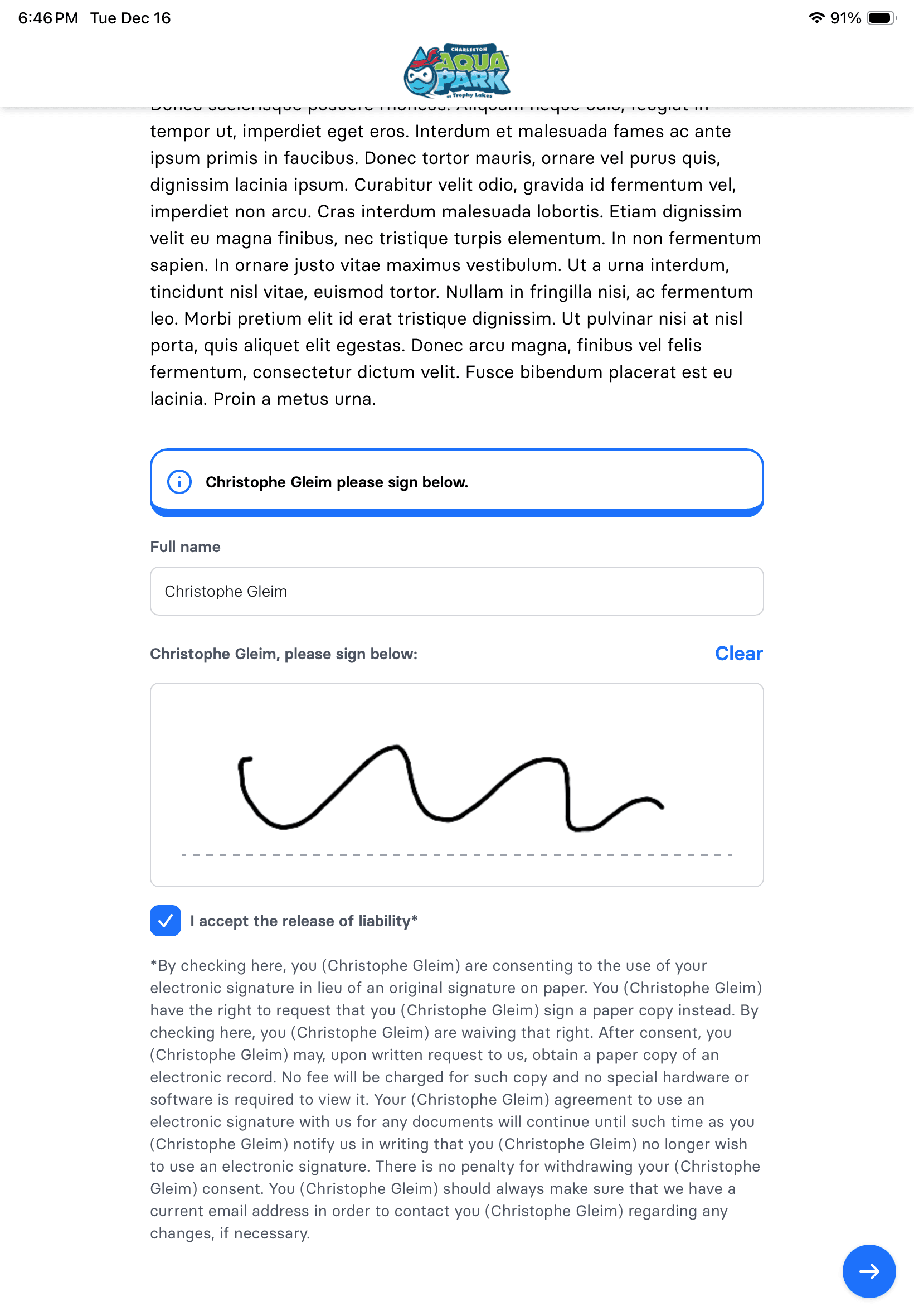 Waiver iPad - step 4